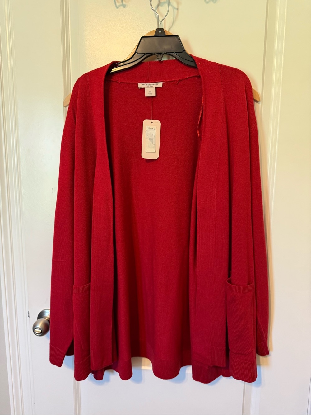 Allison Daley Red Open-Front Pocket Cardigan